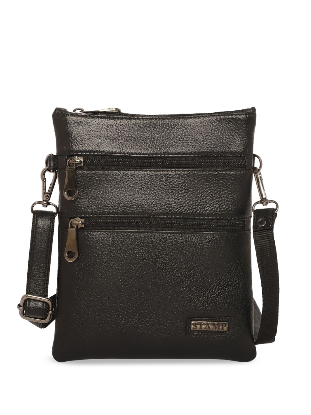 

Stamp Textured Structured Leather Sling Bag, Black