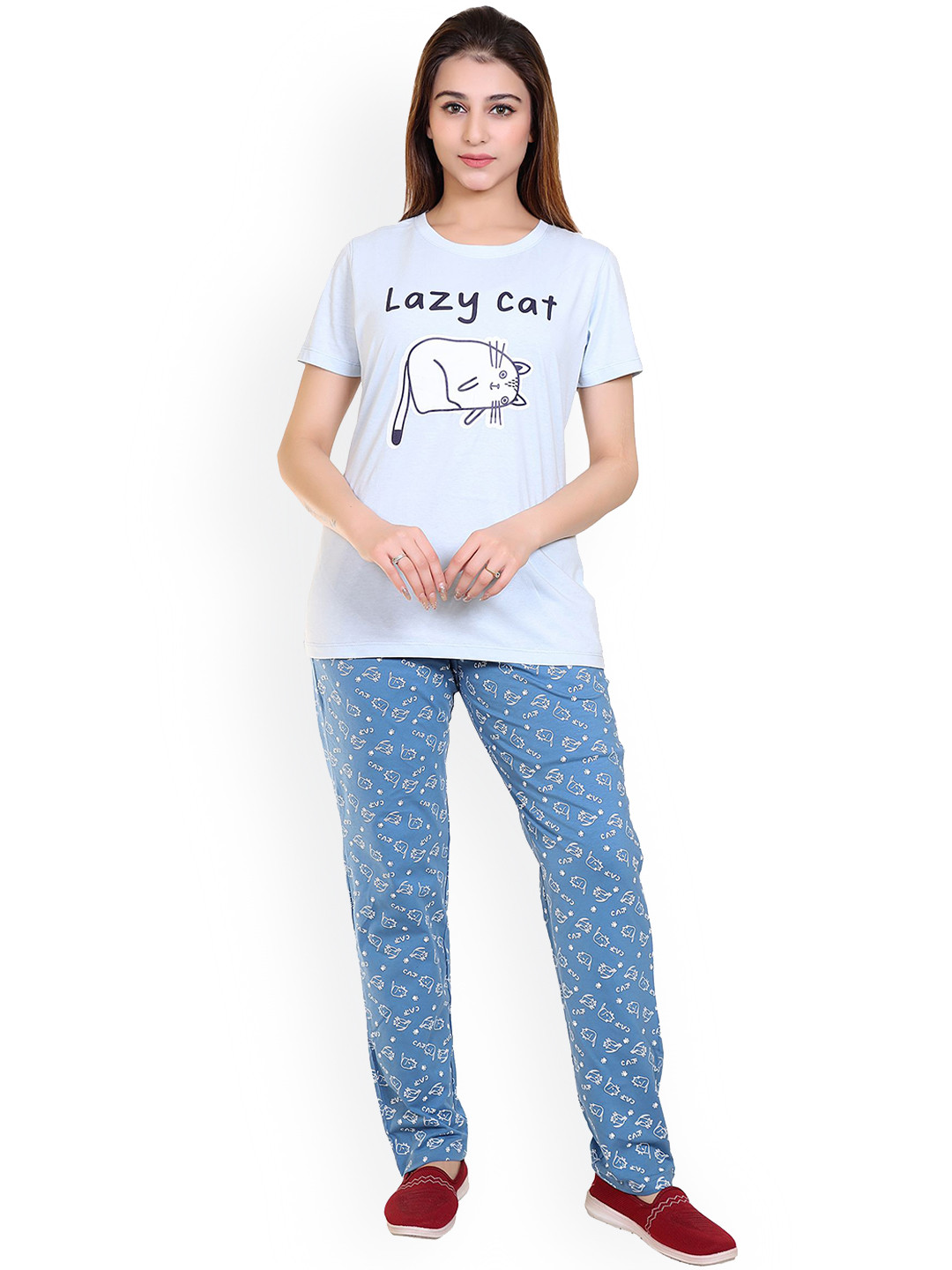 

MAZMUN Women Cotton blend Printed Night suit, Blue