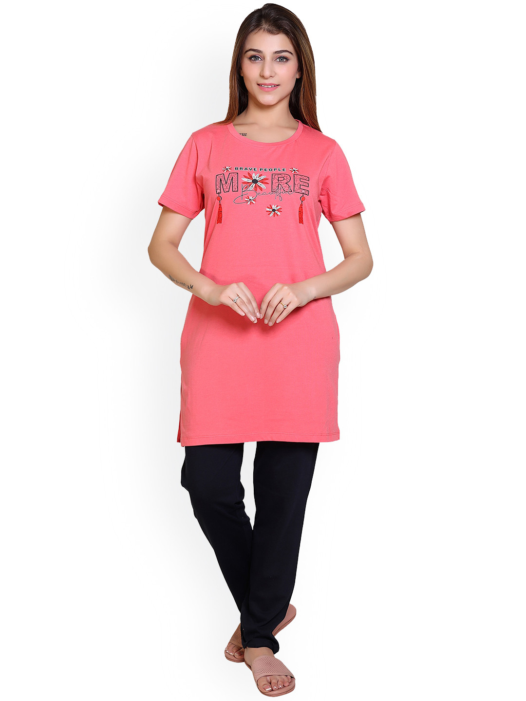 

MAZMUN Women Printed Night suit, Pink