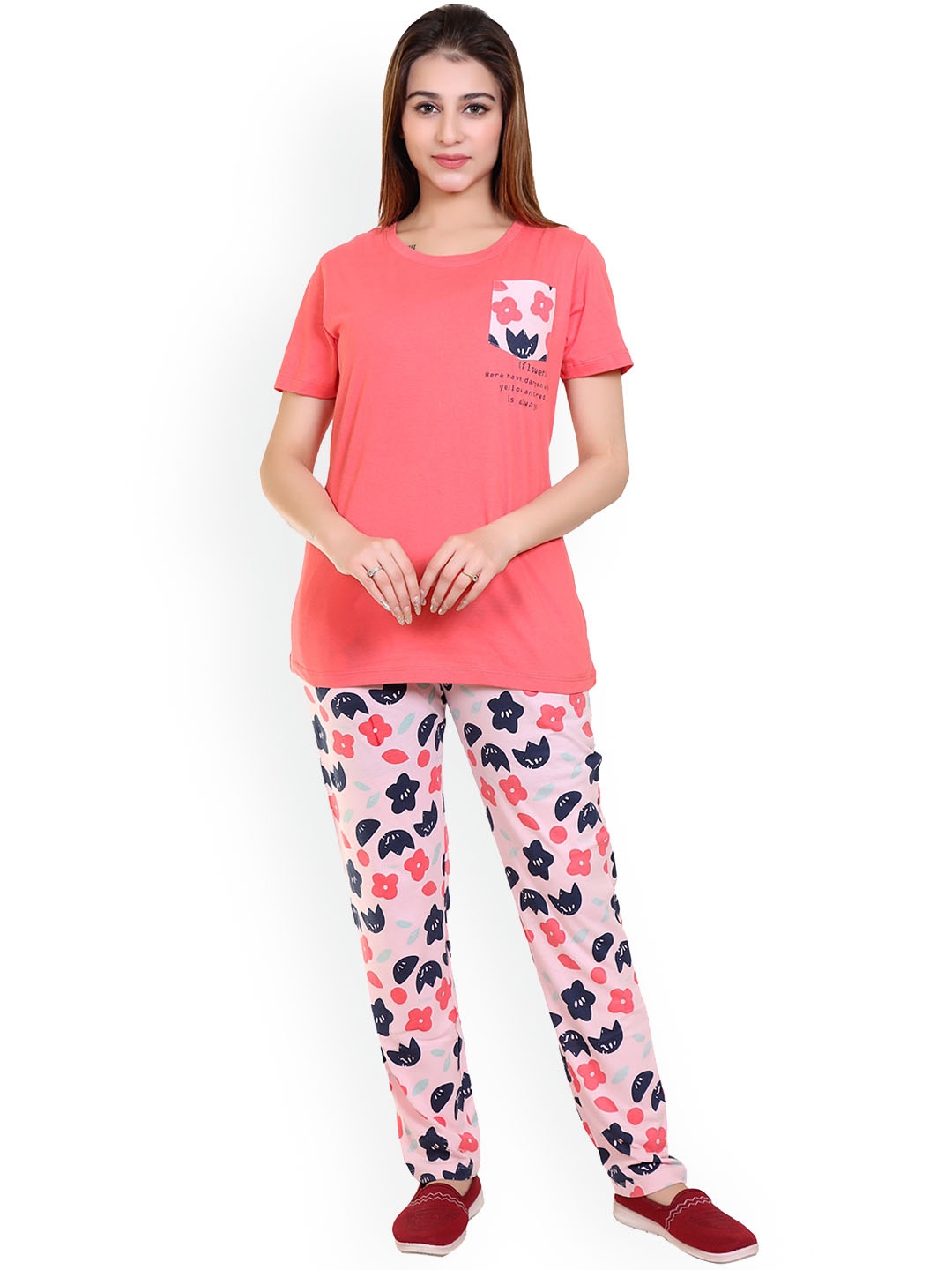 

MAZMUN Women cotton blend Printed Night suit, Pink