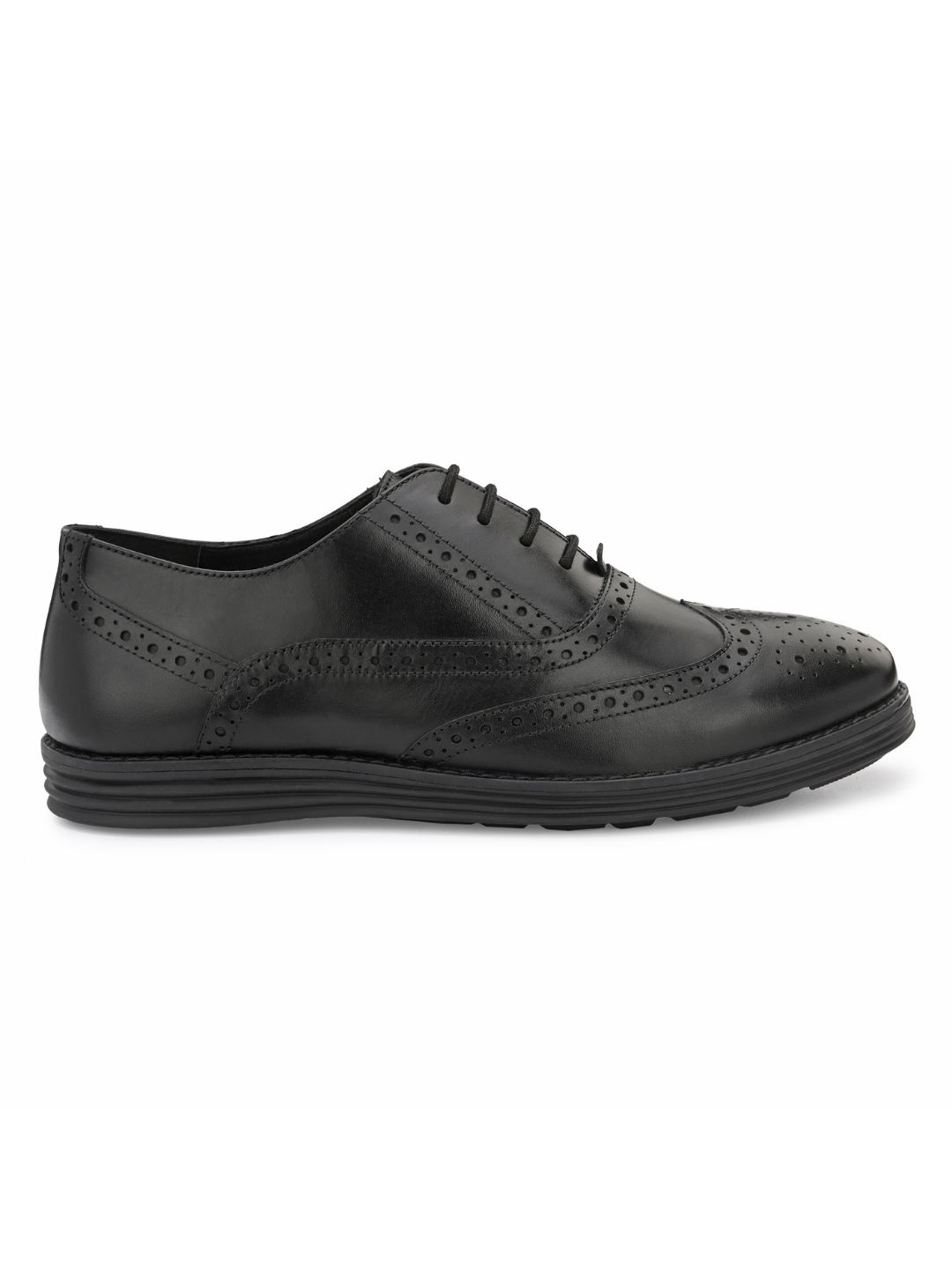 

LEGWORK Men Leather Formal Brogues, Black