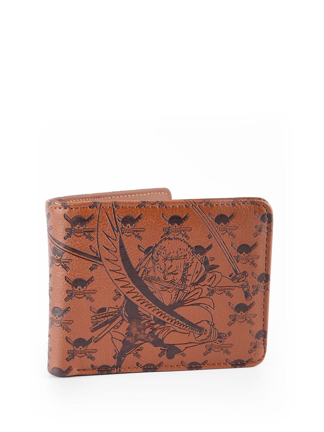 

COMICSENSE Men One Piece Anime Zoro Embossed Printed Wallet, Brown