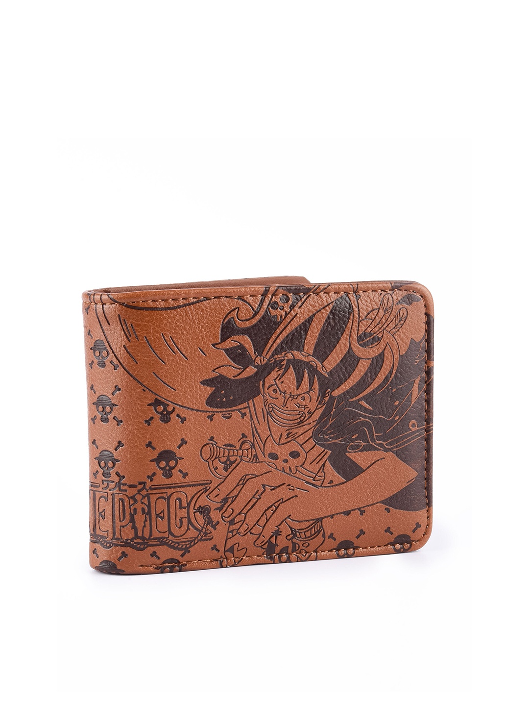 

COMICSENSE Men One Piece Anime Pirate King Embossed Printed Two Fold Wallet, Brown