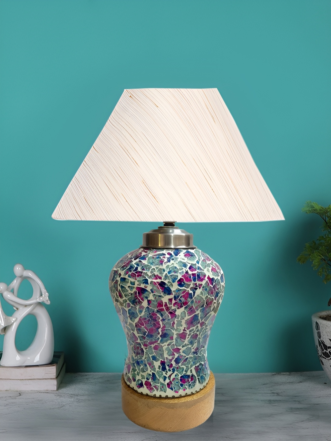 

Devansh Off White & Blue Glass Traditional Frustum Shaped Table Lamp