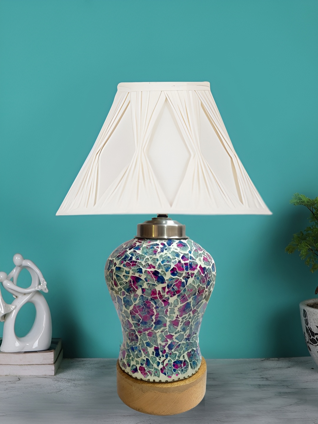 

Devansh Textured Glass Traditional Frusturical Shaped Table Lamp, Off white