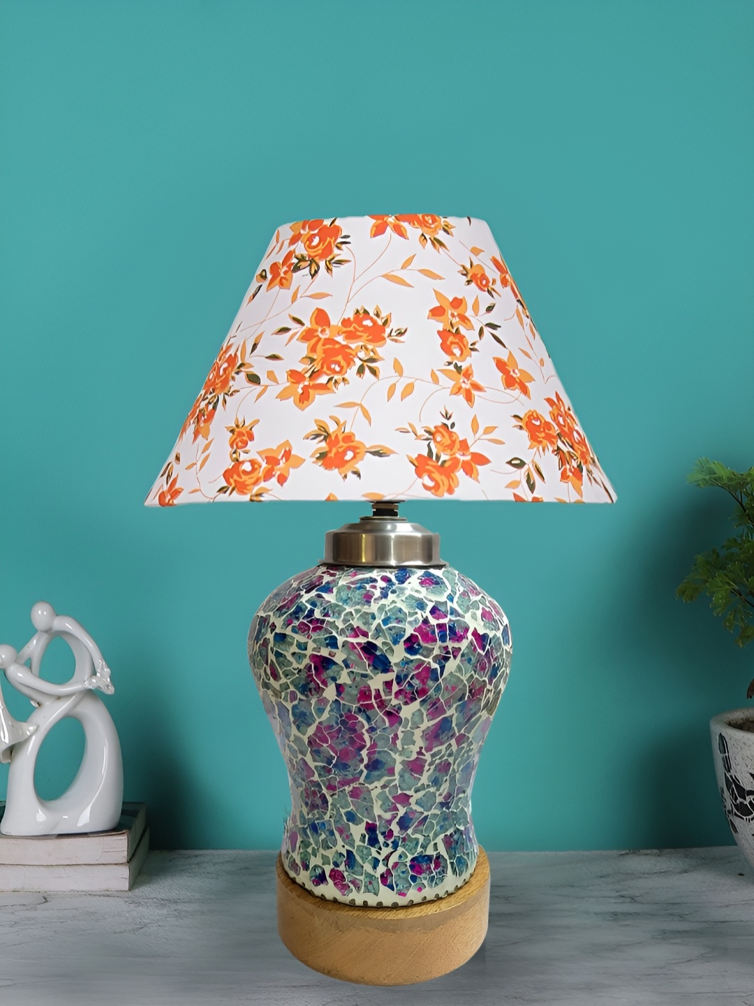 Devansh White Printed Glass Traditional Frusturical Shaped Table Lamp