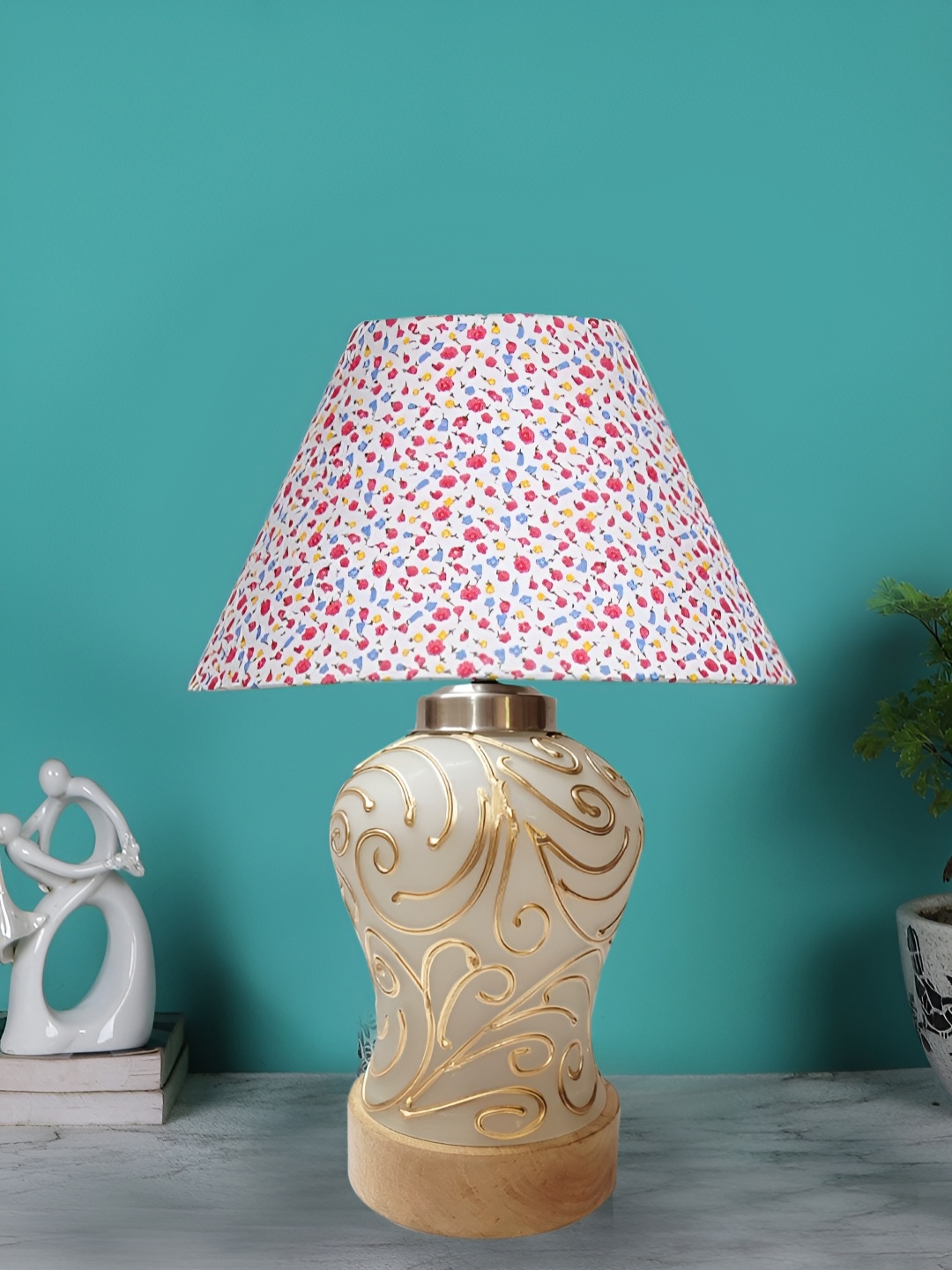 

Devansh White Printed Glass Traditional Frusturical Shaped Table Lamp