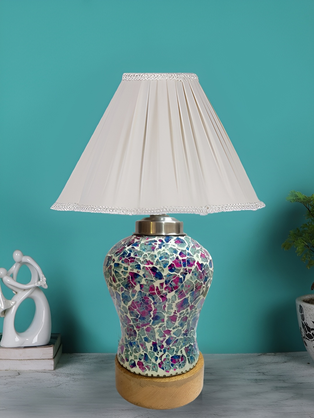 

Devansh Textured Glass Traditional Frusturical Shaped Table Lamp, Off white
