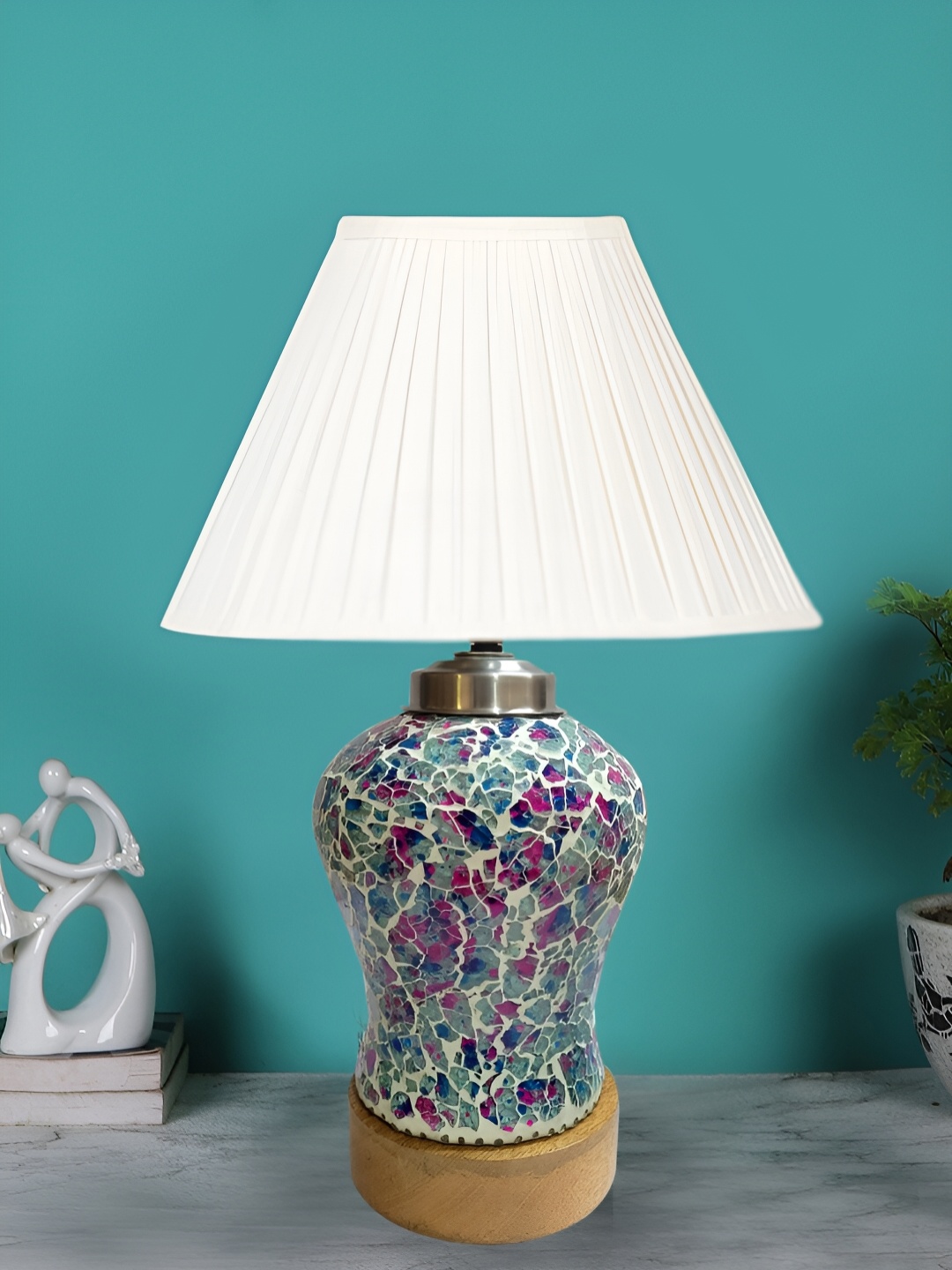 

Devansh Off White Textured Glass Traditional Abstract Shaped Table Lamp