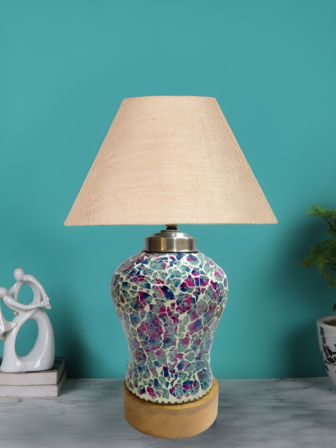 

Devansh Glass Traditional Frusturical Shaped Table Lamp, Beige