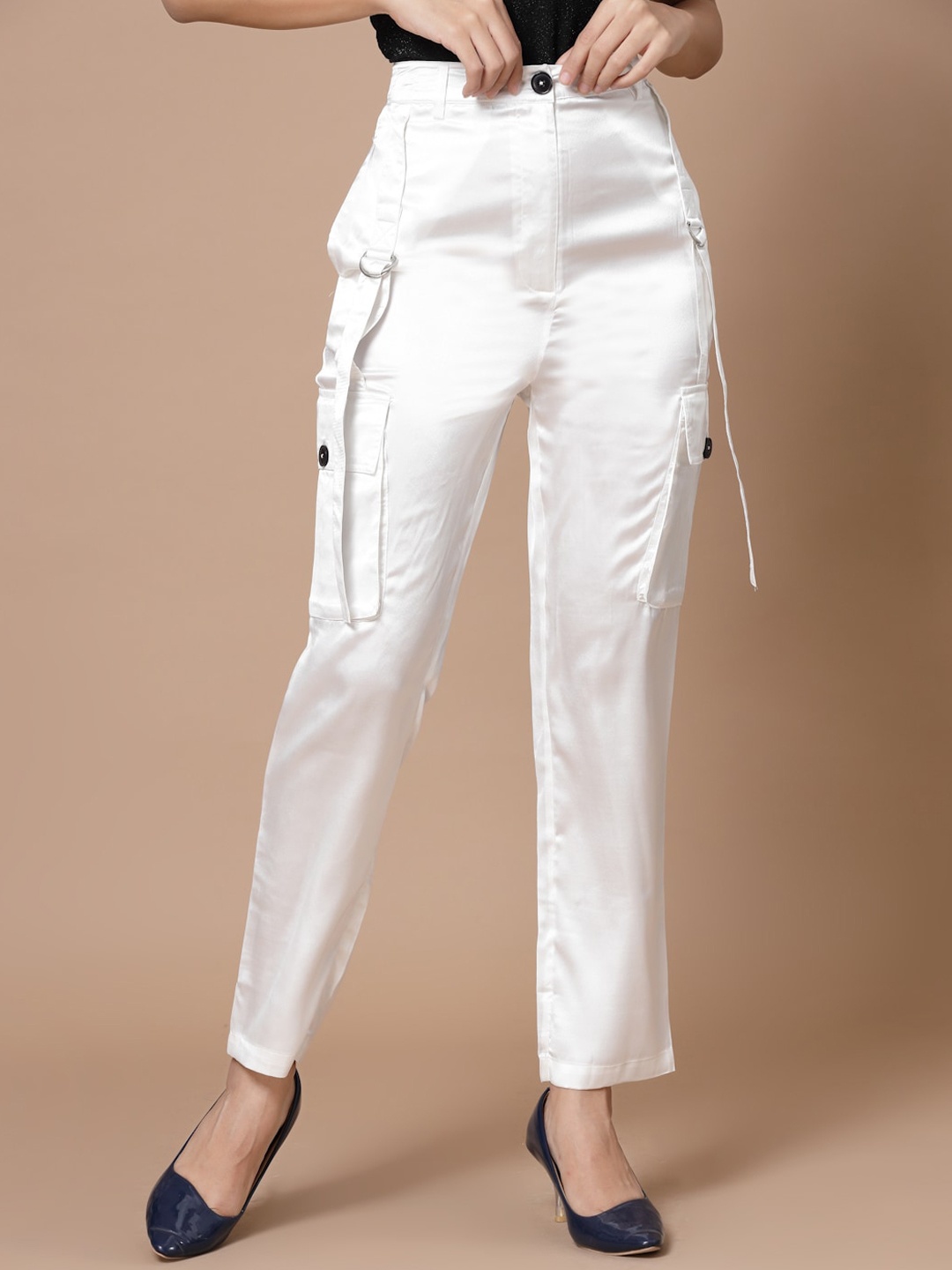 

HOUSE OF KKARMA Women Smart Slim Fit Trousers, White