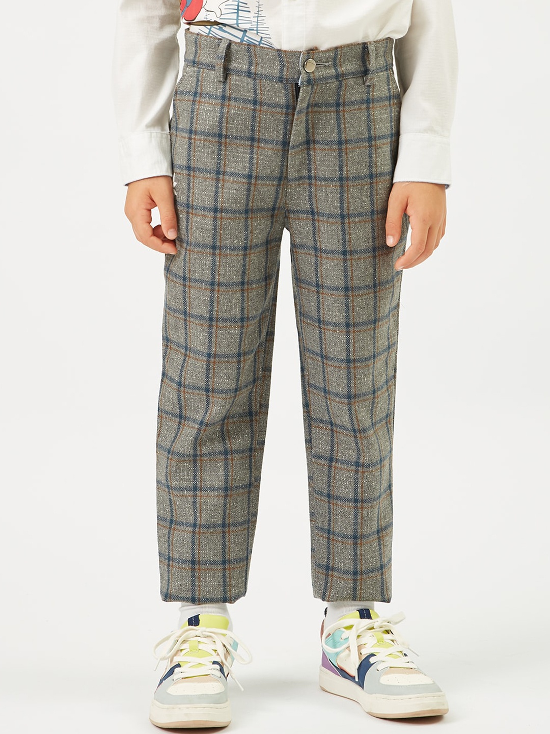 

One Friday Boys Checked Relaxed Trousers, Grey