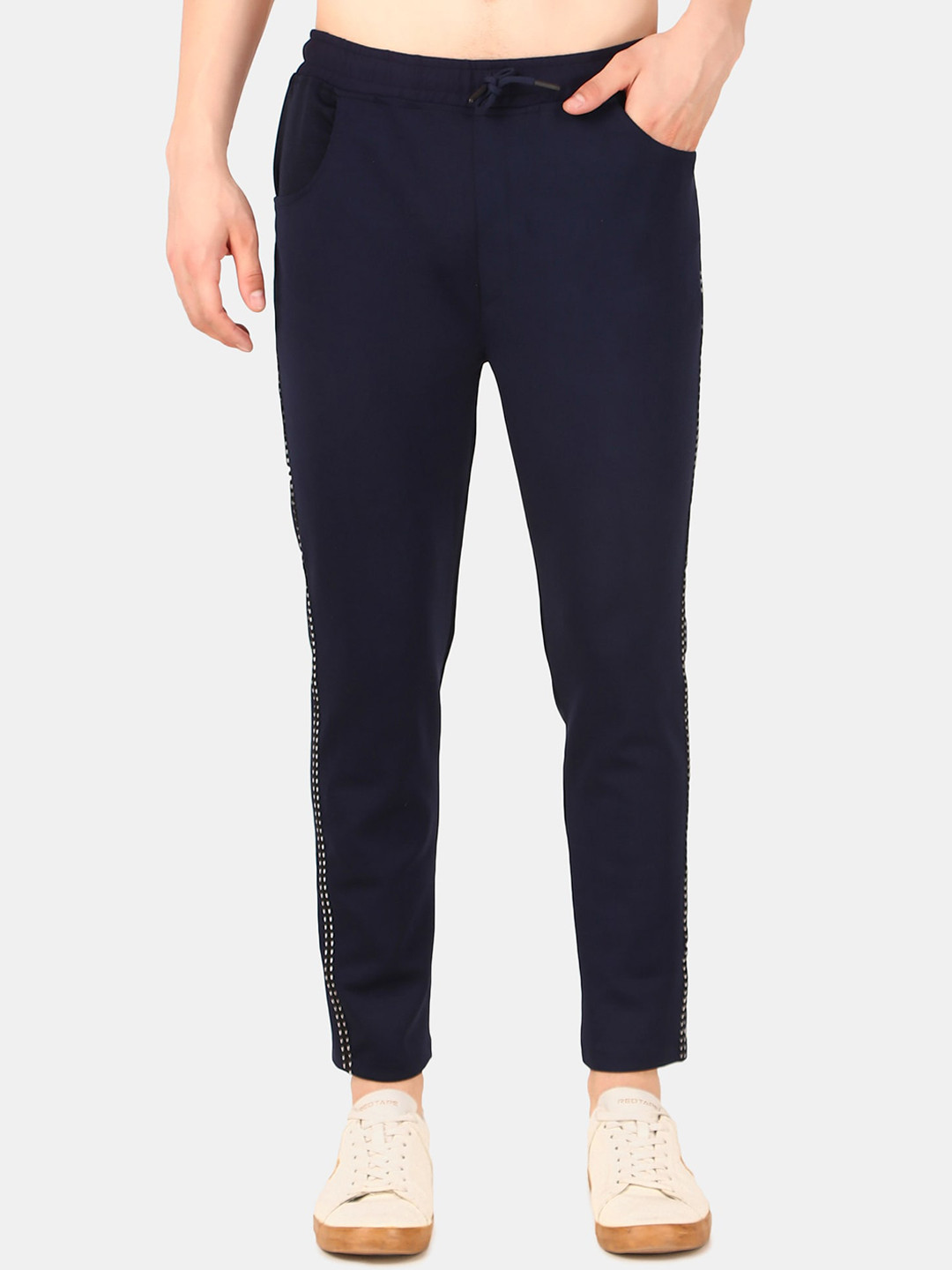 

WELL QUALITY Men Side Pockets Track Pants, Navy blue