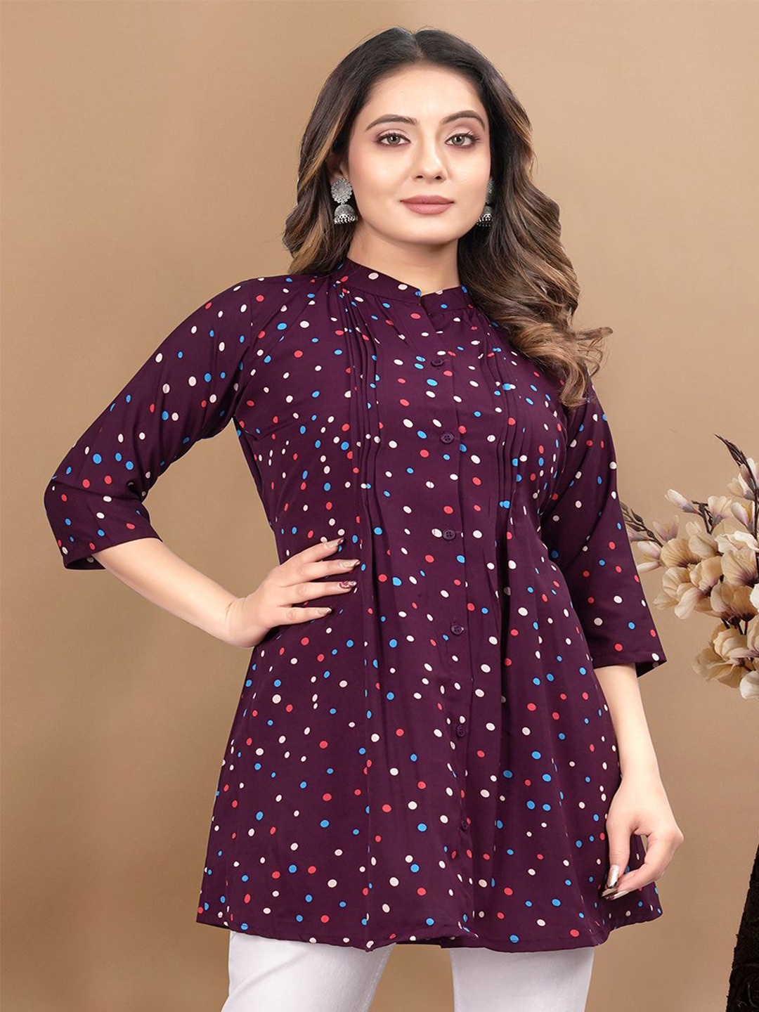 

BAESD Women Polka Dot Print Crepe Top, Purple