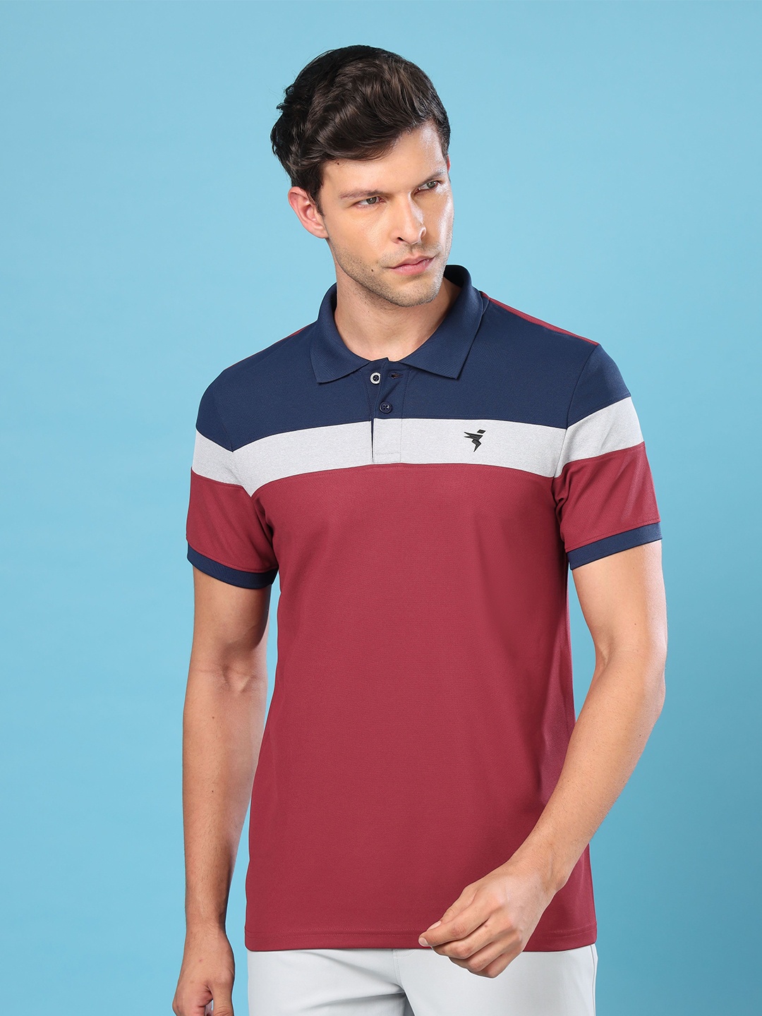 

Technosport Men Polo Collar UPF50 Slim Fit T-shirt, Red
