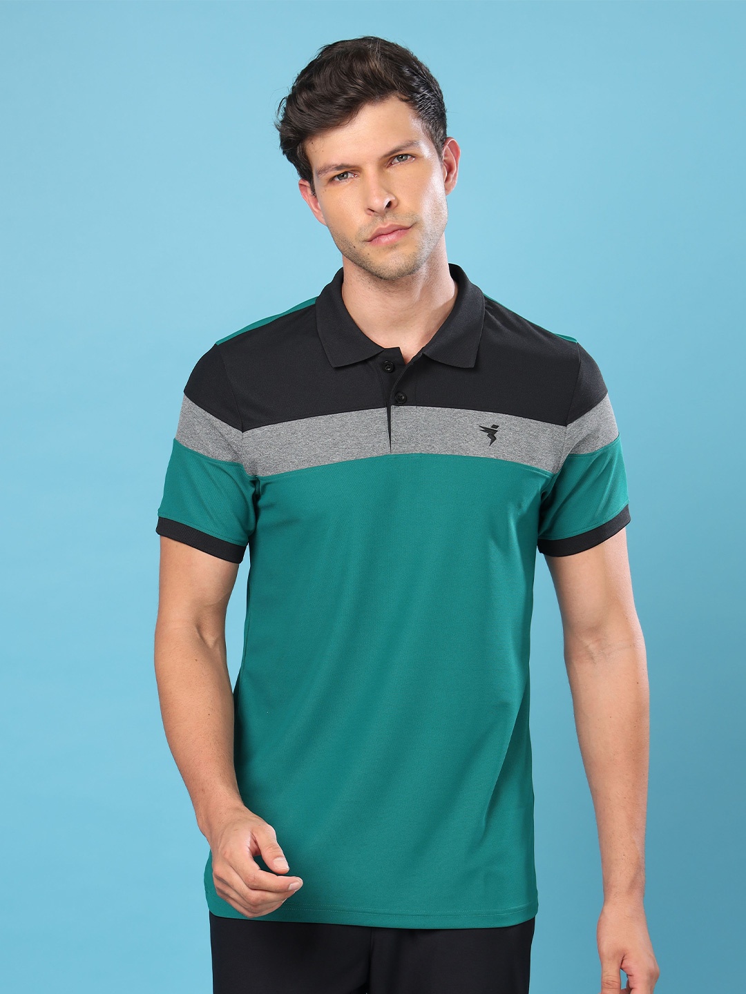 

Technosport Men Colorblock Matpiq Slim Fit Polo Sports T-shirt, Green