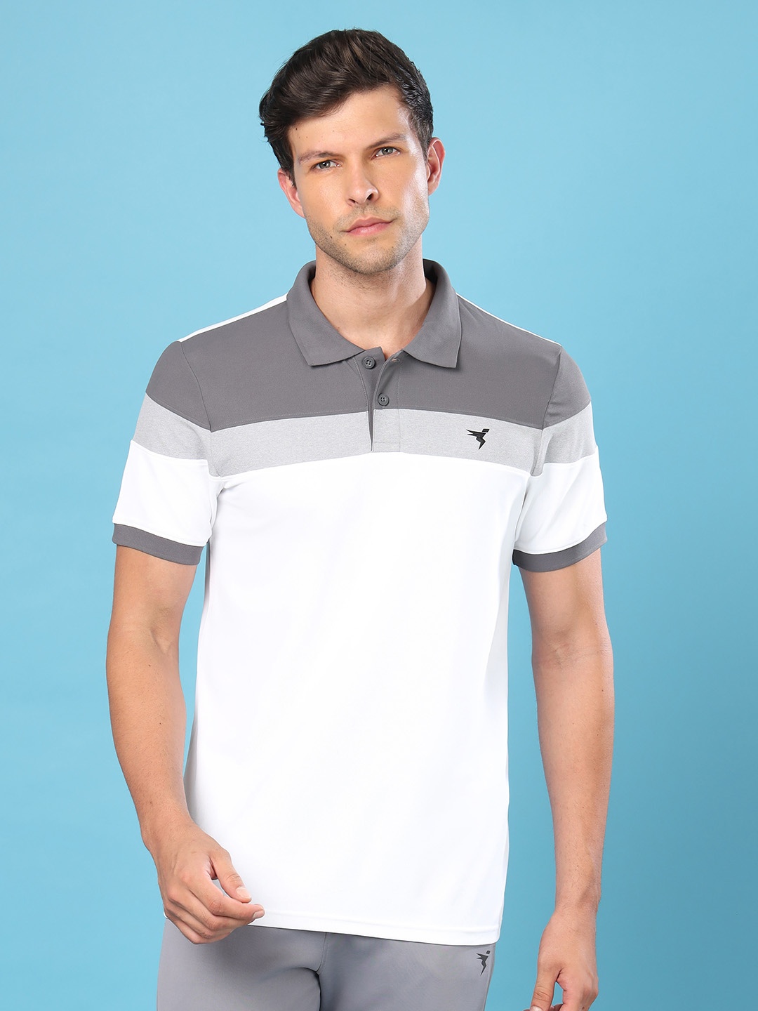 

Technosport Colourblocked Polo Collar UPF50 Slim Fit Sports T-shirt, White