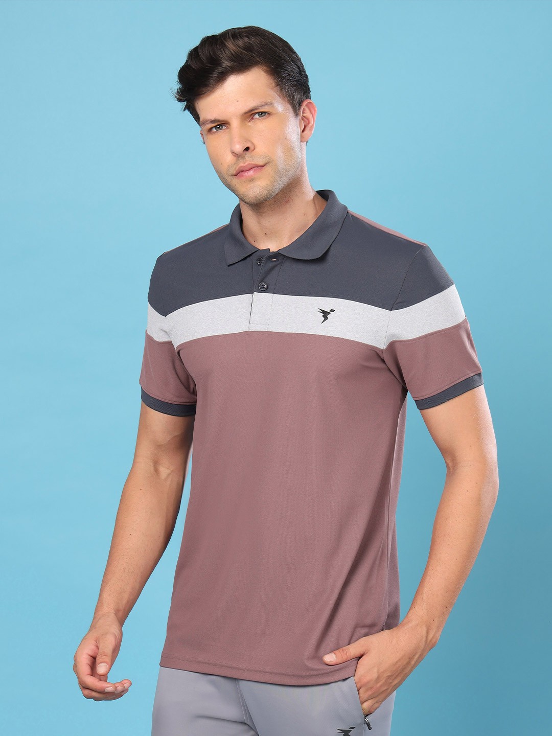 

Technosport Colourblocked Polo Collar UPF50 Slim Fit Sports T-shirt, Purple