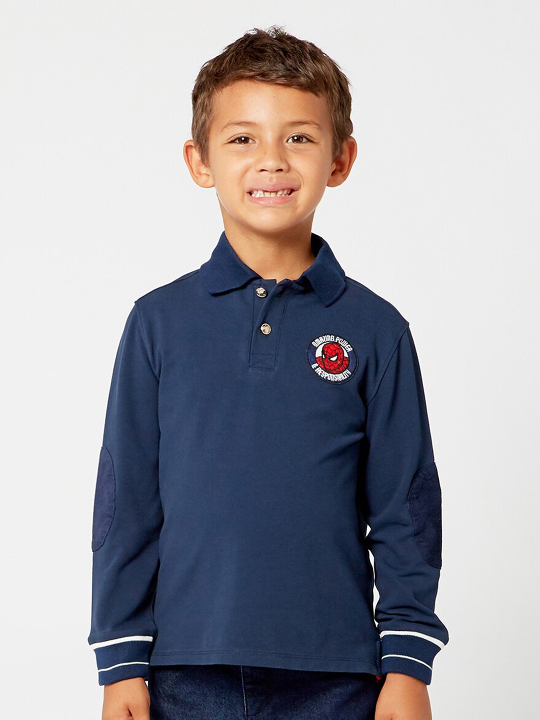 

One Friday Boys Typography Polo Collar Applique T-shirt, Navy blue