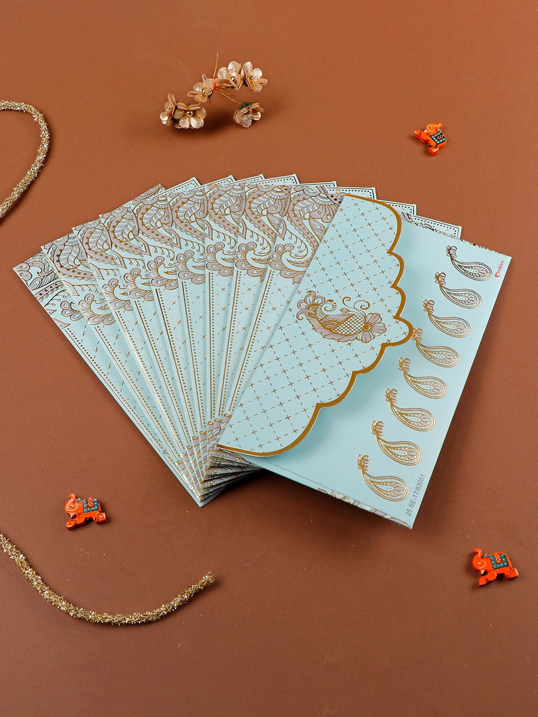 

Archies Set Of 10 Ethnic Motifs Printed Shagun Envelopes, Blue
