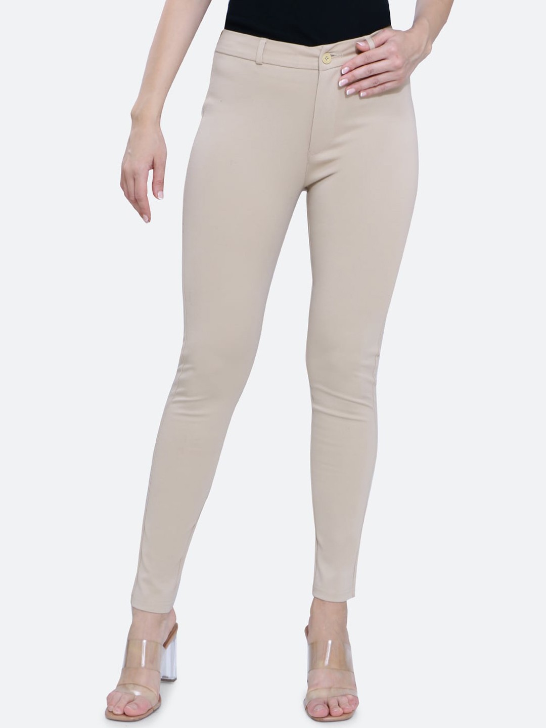 

FCK-3 Women Relaxed High-Rise Easy Wash Trousers, Beige