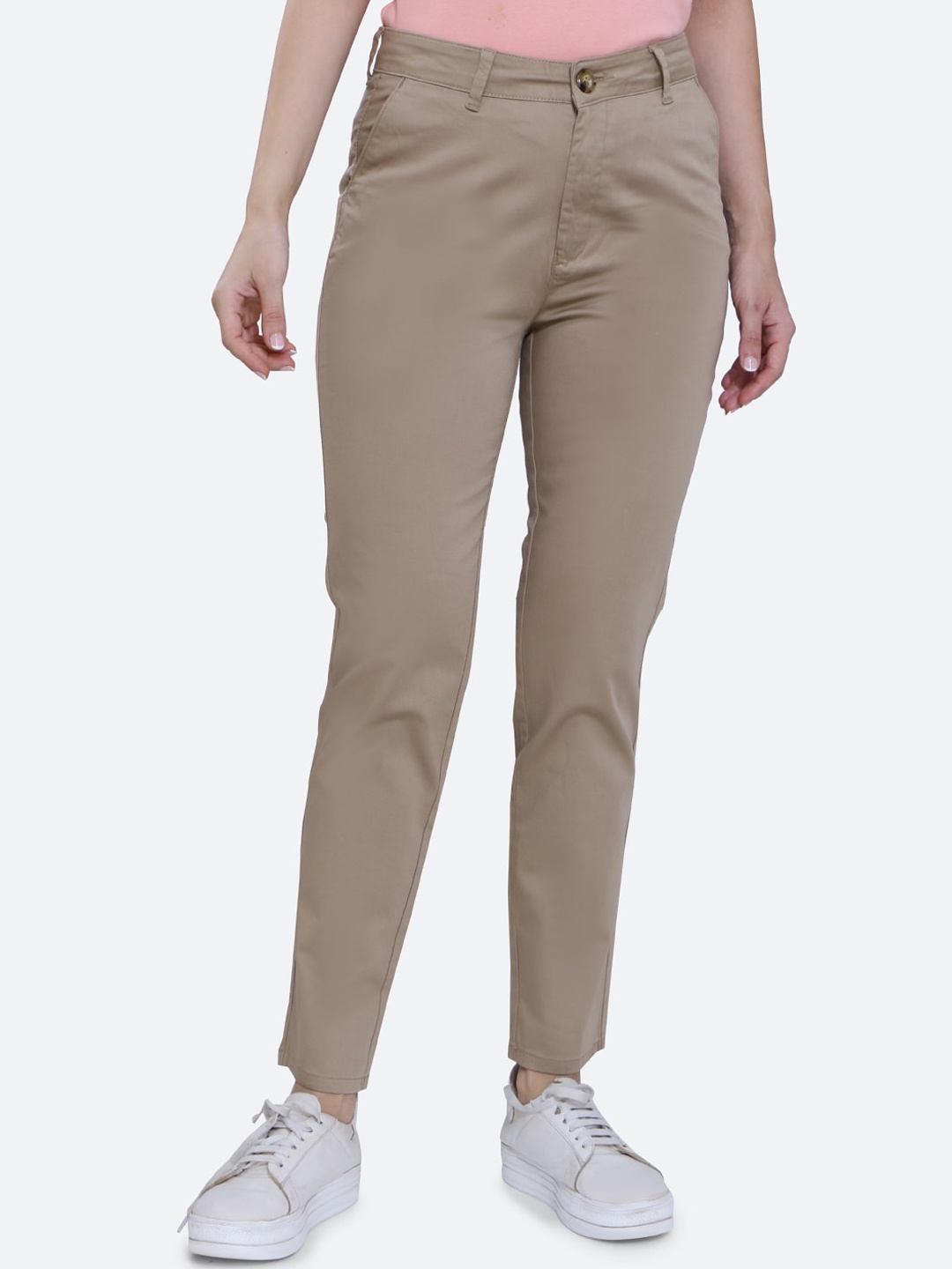 

FCK-3 Women Relaxed High-Rise Easy Wash Chinos Trousers, Khaki