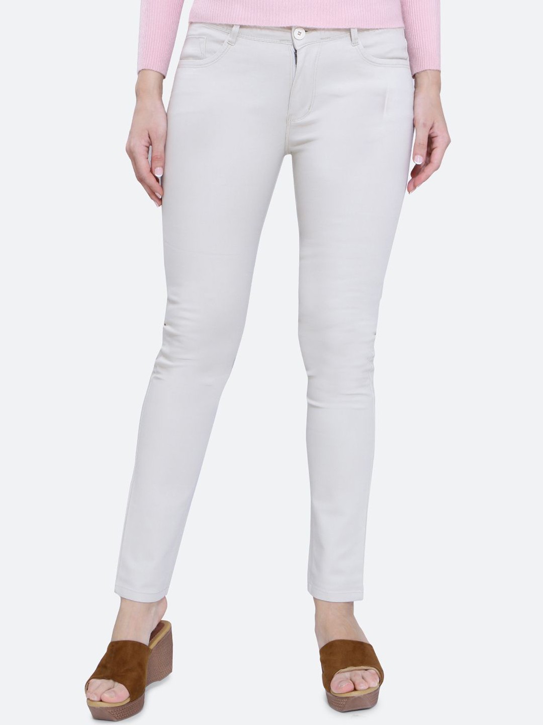 

FCK-3 Women Relaxed Mid-Rise Easy Wash Chinos Trousers, Beige