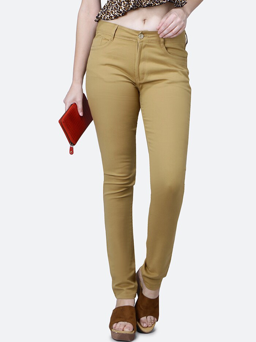 

FCK-3 Women Relaxed Mid-Rise Easy Wash Chinos Trousers, Gold