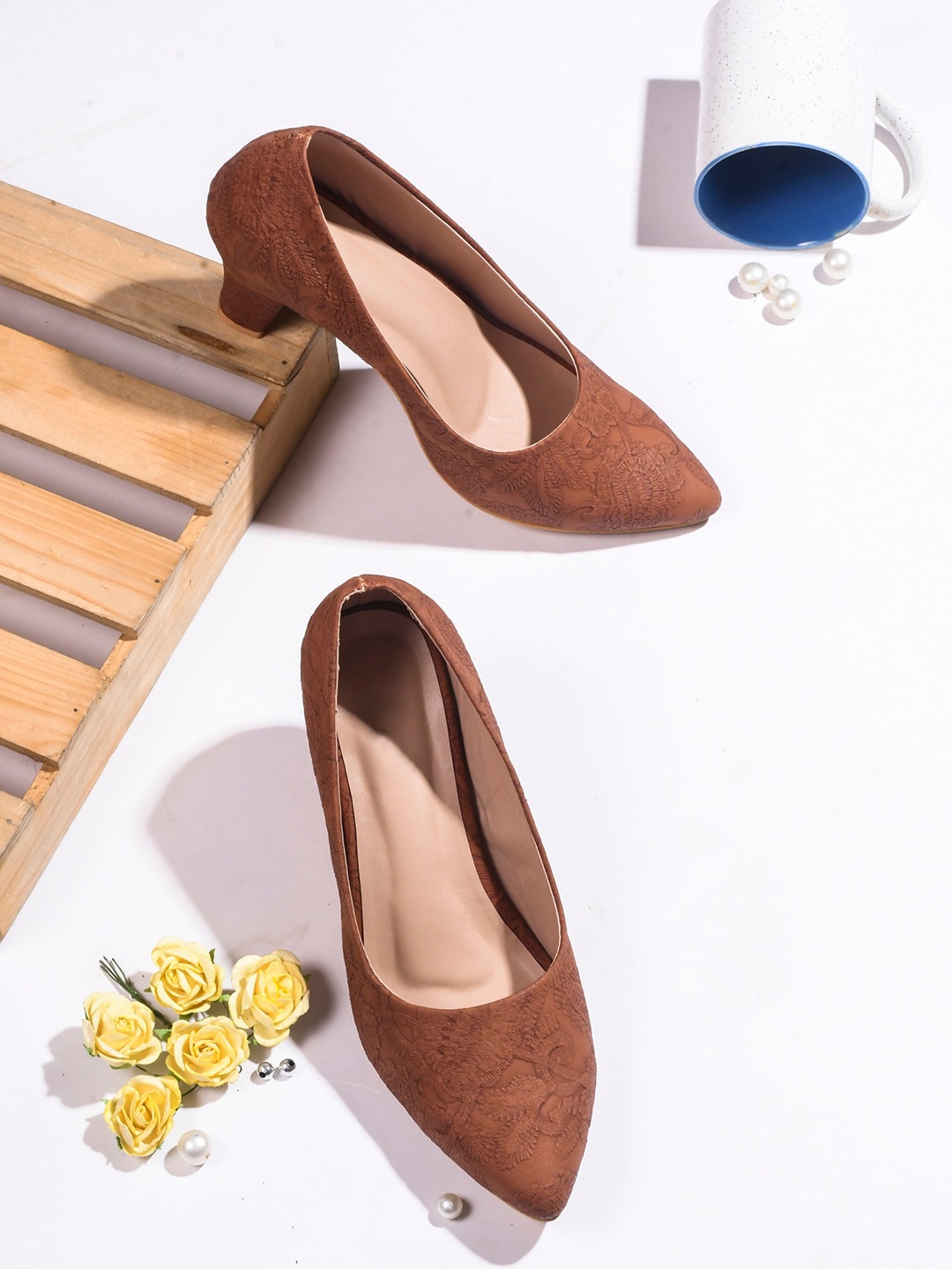 

Try Me Textured Block Heel Pumps, Tan