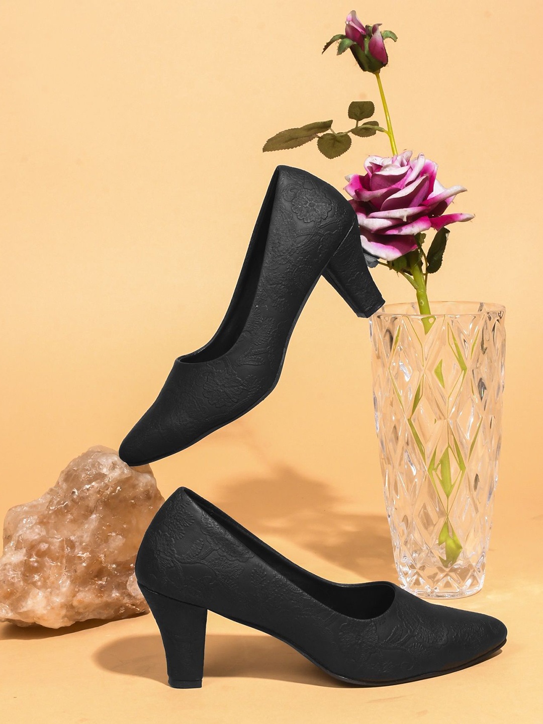 

Try Me Textured Suede Slim Heel Pumps, Black