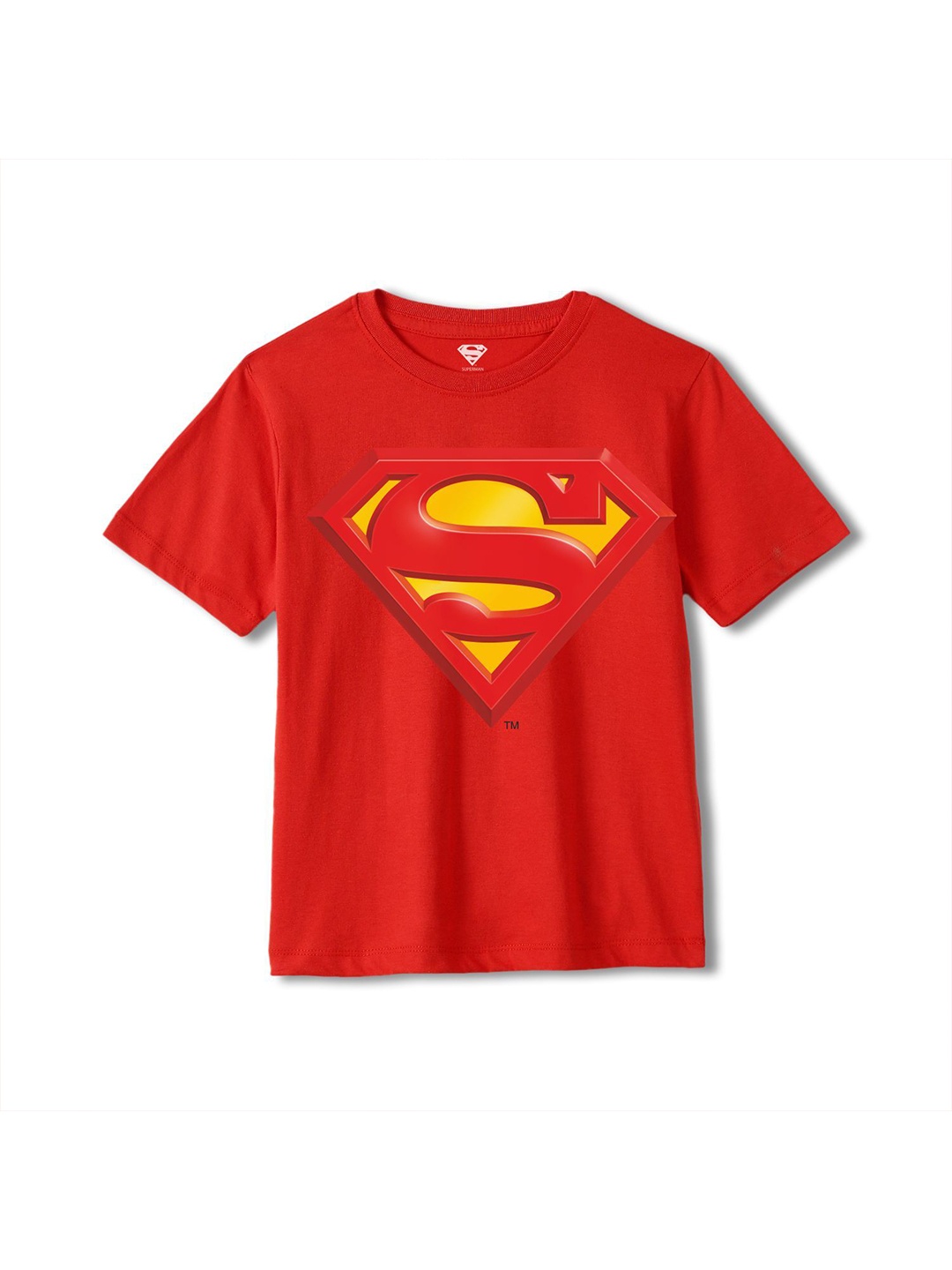 

Wear Your Mind Boys Superman Printed Cotton Round neck Applique T-shirt, Red