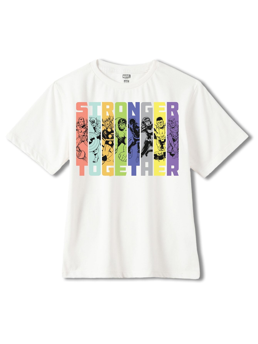 

Wear Your Mind Boys Avengers Printed Cotton Round-Neck T-shirt, White