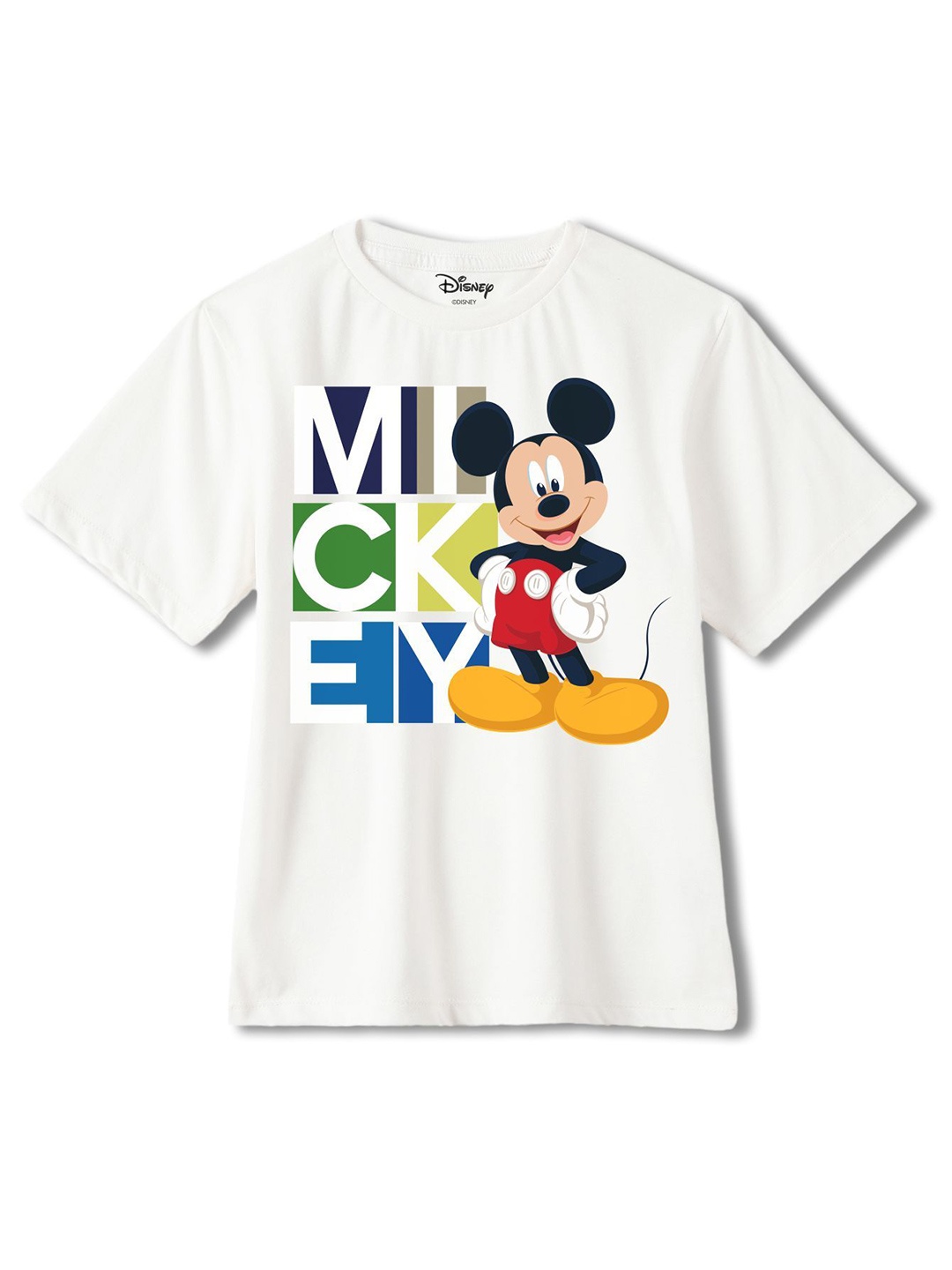 

Wear Your Mind Boys Typography Mickey Mouse Printed Cotton Applique T-shirt, White