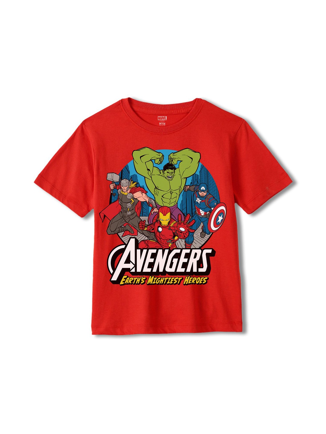 

Wear Your Mind Boys Avengers Printed Cotton Round Neck Short Sleeves T-shirt, Red