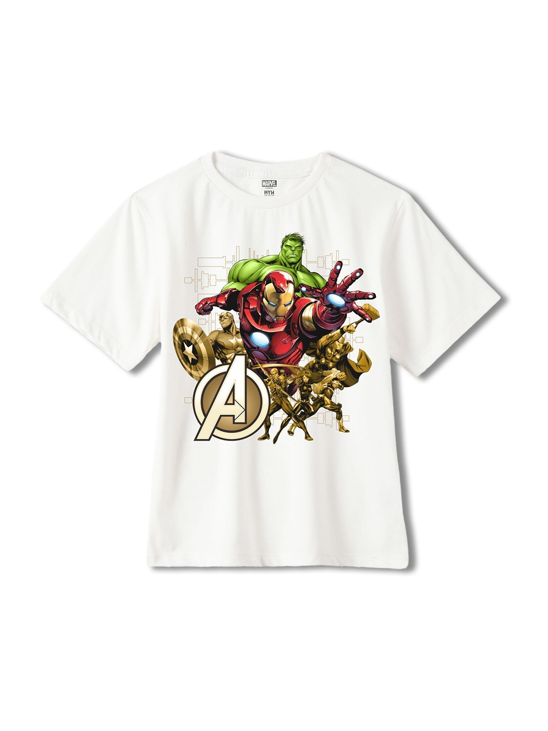 

Wear Your Mind Boys Avengers Printed Cotton Round Neck T-shirt, White