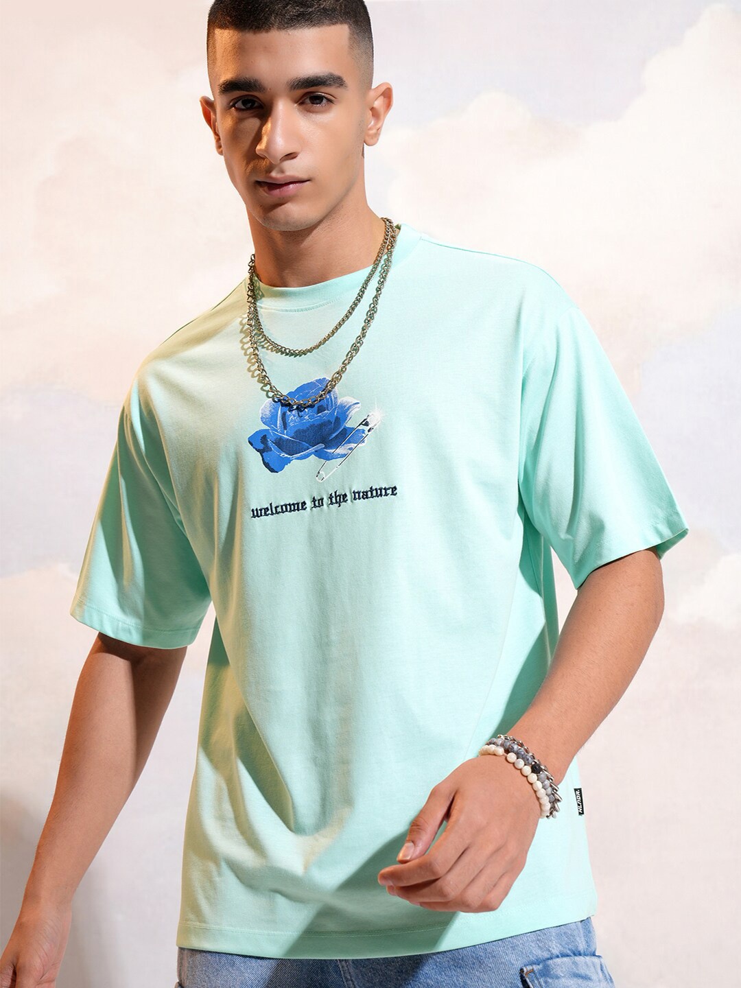 

HIGHLANDER Men Typography Printed Applique T-shirt, Sea green