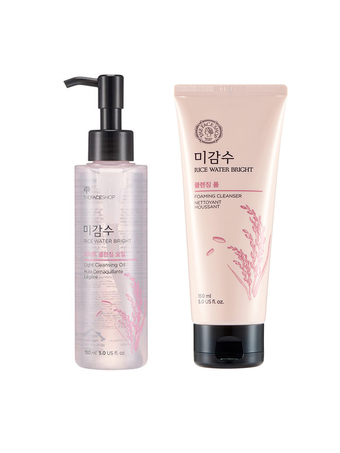 

The Face Shop Rice Water Bright Light Cleansing Oil 150ml & Foaming Cleanser 150ml, Pink