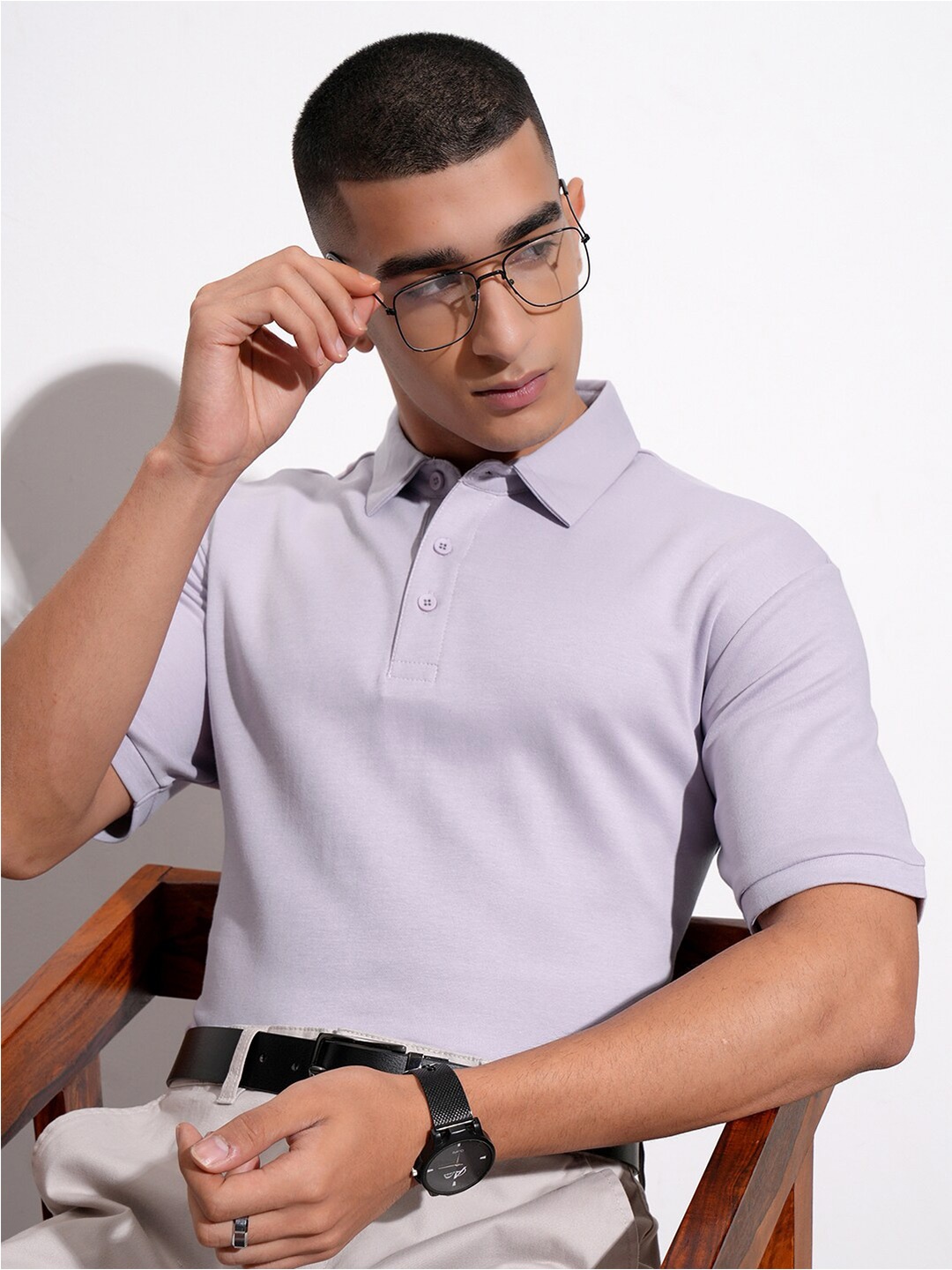 

Highlander Men Textured Polo Collar T-shirt, Lavender