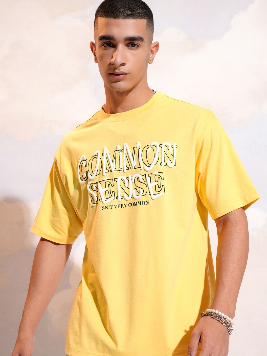 

HIGHLANDER Men Typography Printed Applique T-shirt, Yellow