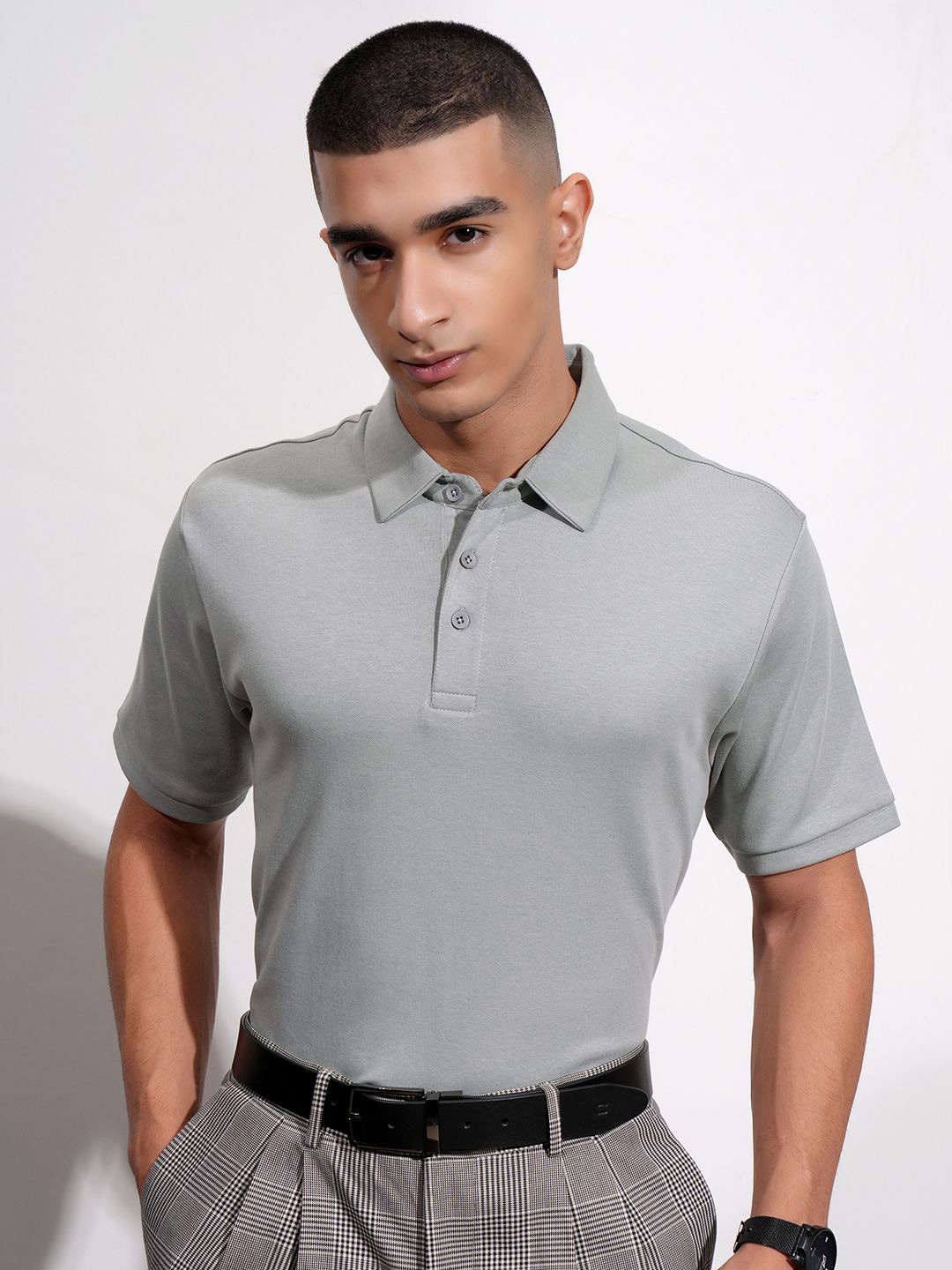 

HIGHLANDER Regular Fit Polo Collar T-shirt, Grey melange