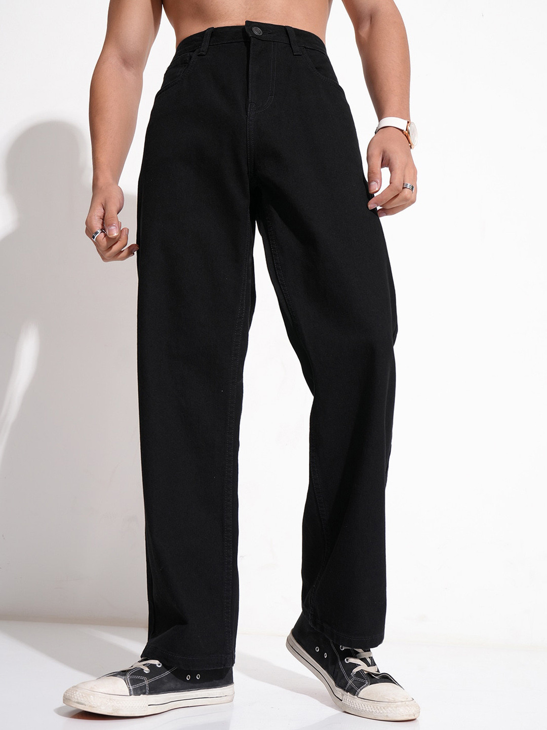 

HIGHLANDER Men Wide Leg Jeans, Black