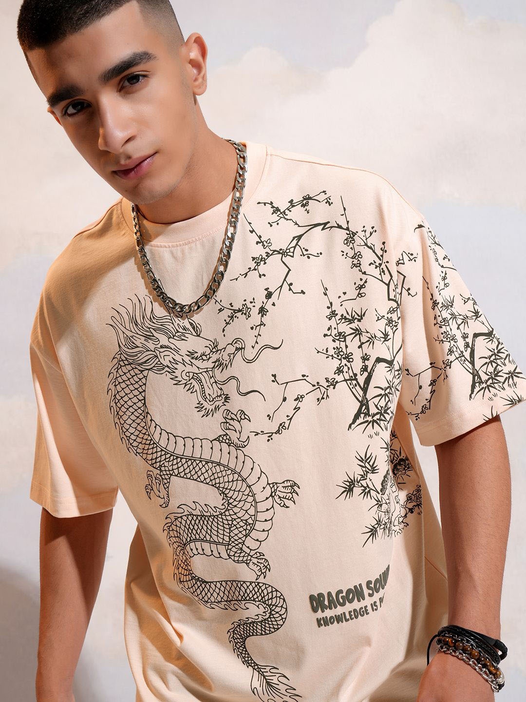 

HIGHLANDER Men Graphic Printed Relaxed Fit Tshirt, Peach