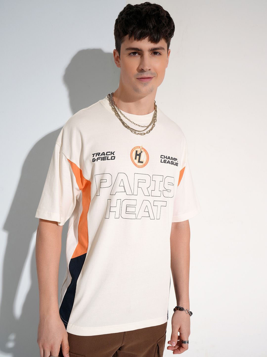 

HIGHLANDER Men Graphic Printed Drop Shoulder Sleeves Oversized Tshirt, Off white