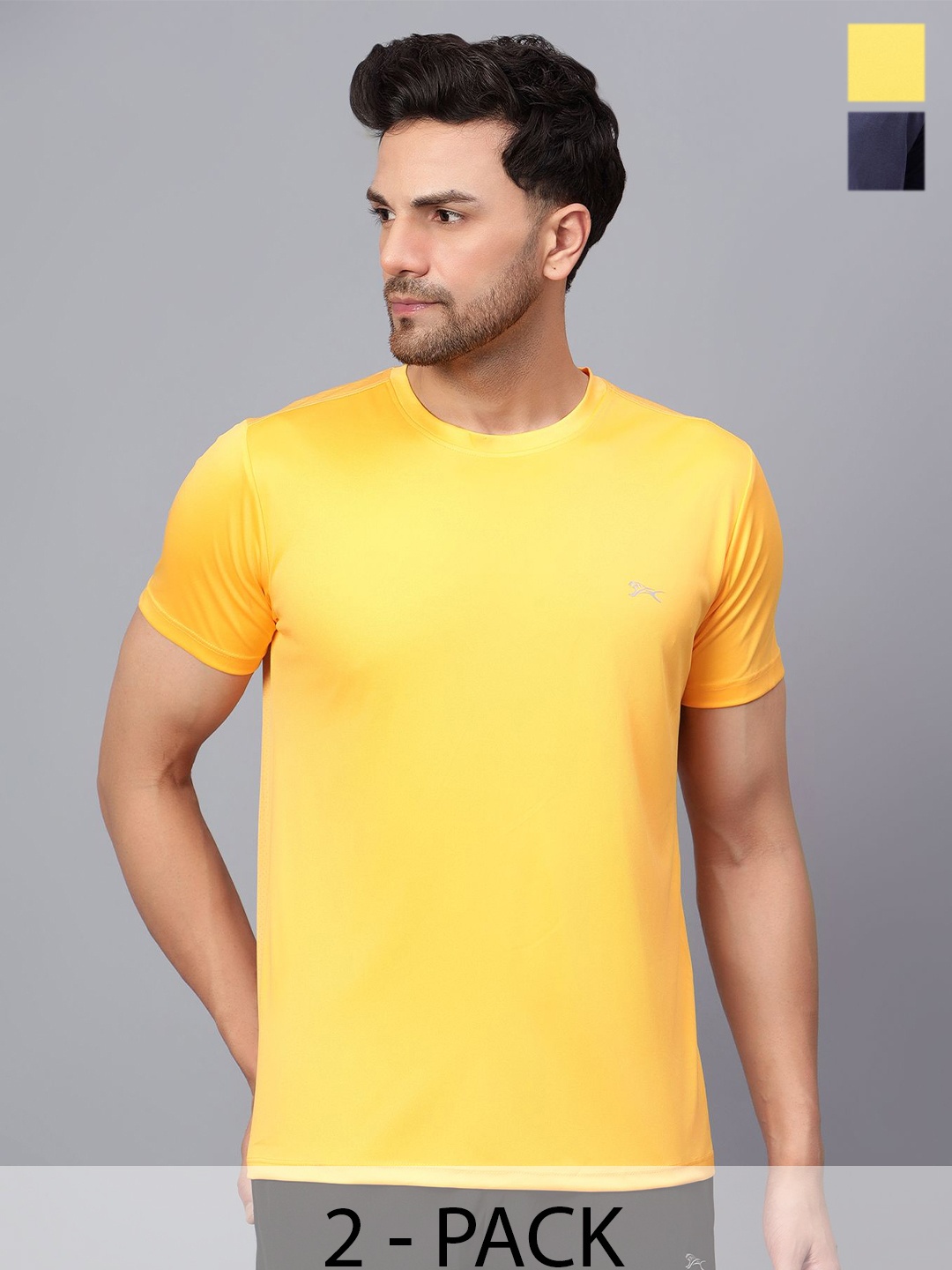 

Shiv Naresh Men 2 Slim Fit Solid T-shirt, Yellow