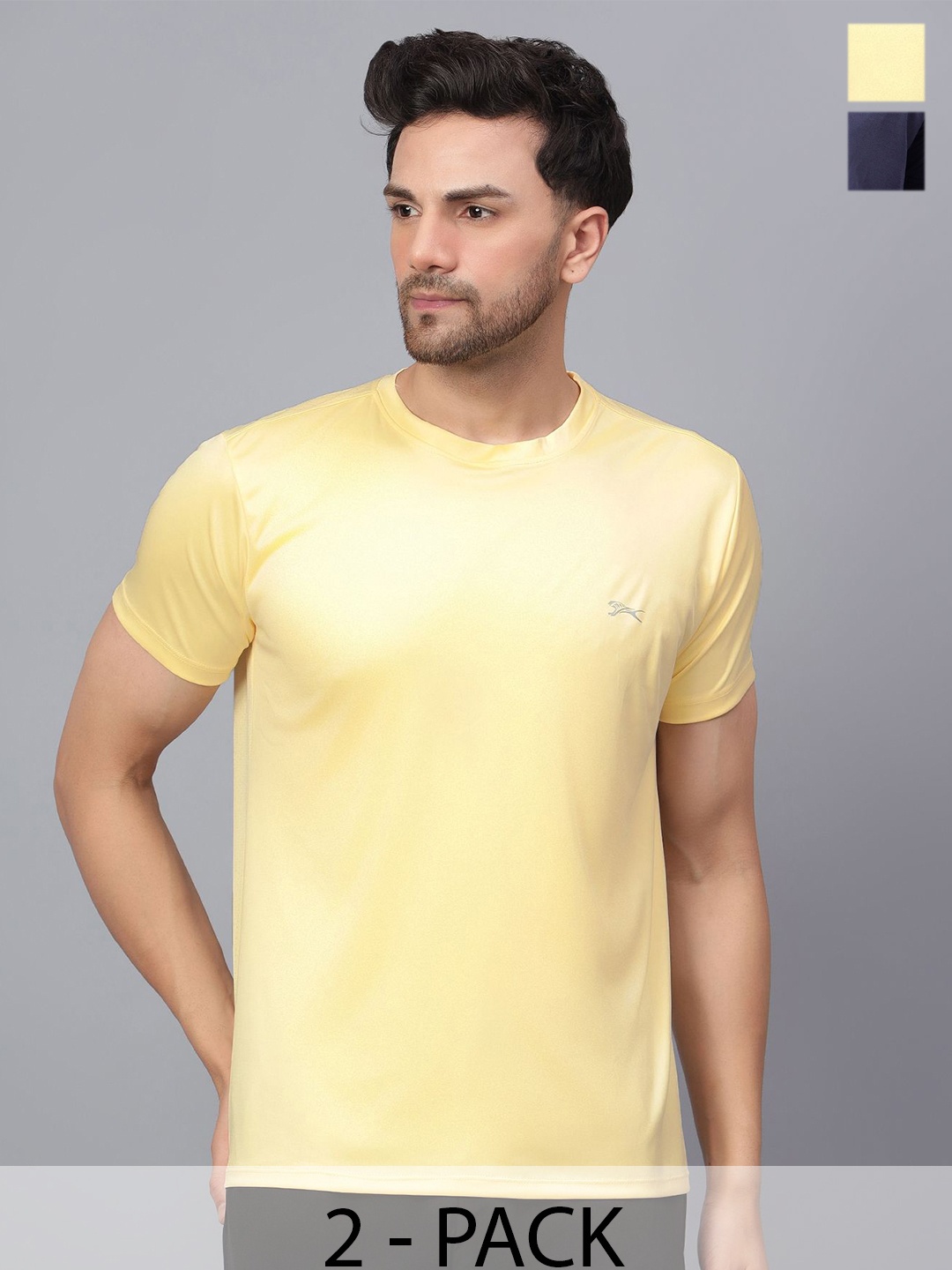 

Shiv Naresh Pack of 2 Slim Fit Round Neck T-shirt, Yellow