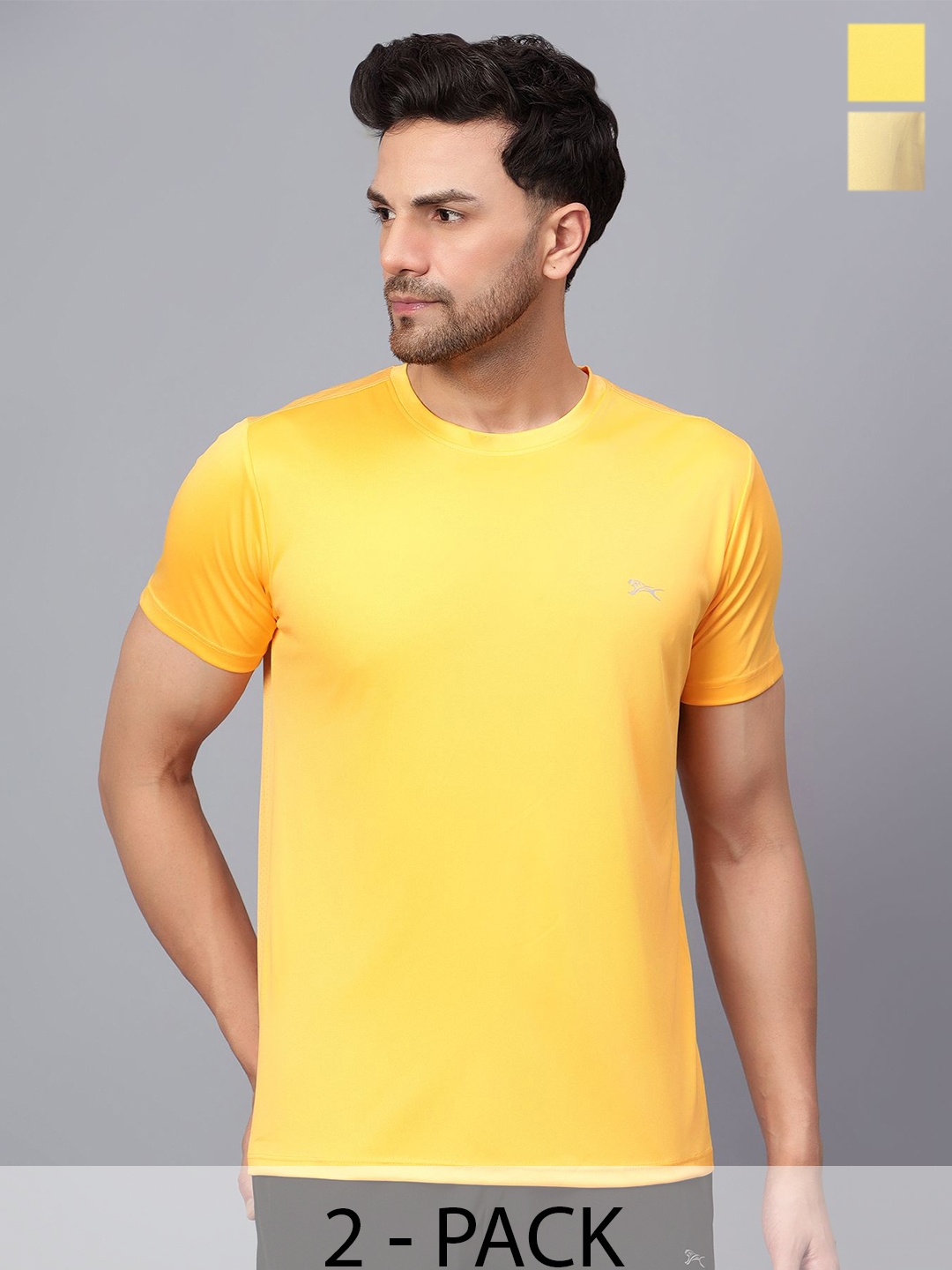 

Shiv Naresh Men 2 Slim Fit Solid Cotton T-shirt, Mustard