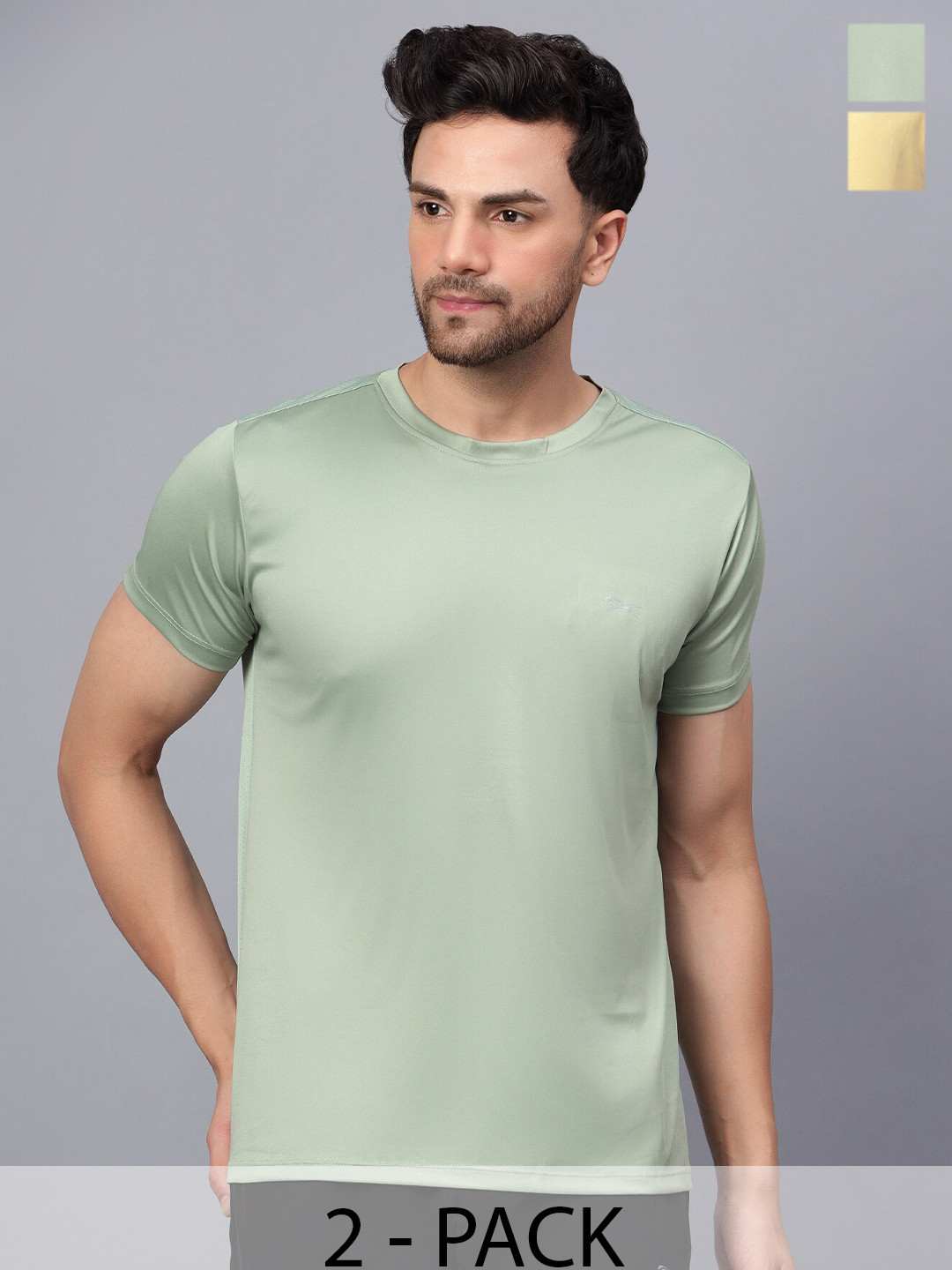 

Shiv Naresh Pack of 2 Slim Fit Round Neck Cotton T-shirt, Yellow