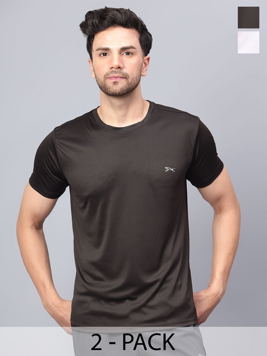 

Shiv Naresh Pack of 2 Slim Fit Round Neck T-shirt, Black