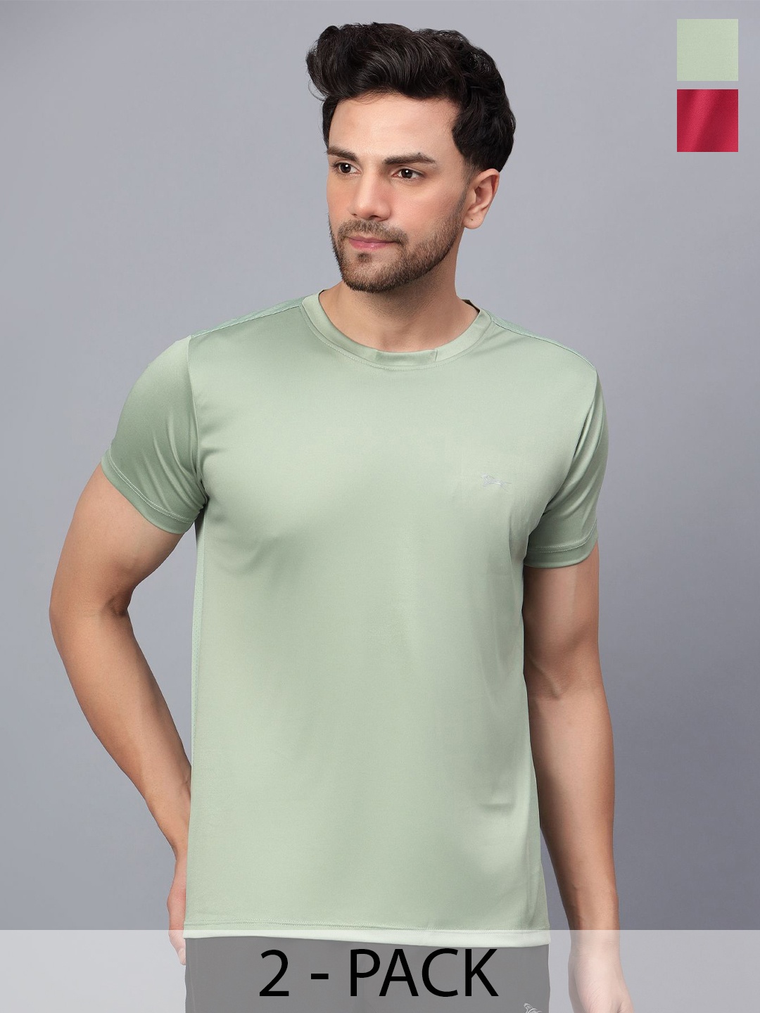 

Shiv Naresh Pack of 2 Slim Fit Round Neck T-shirt, Green