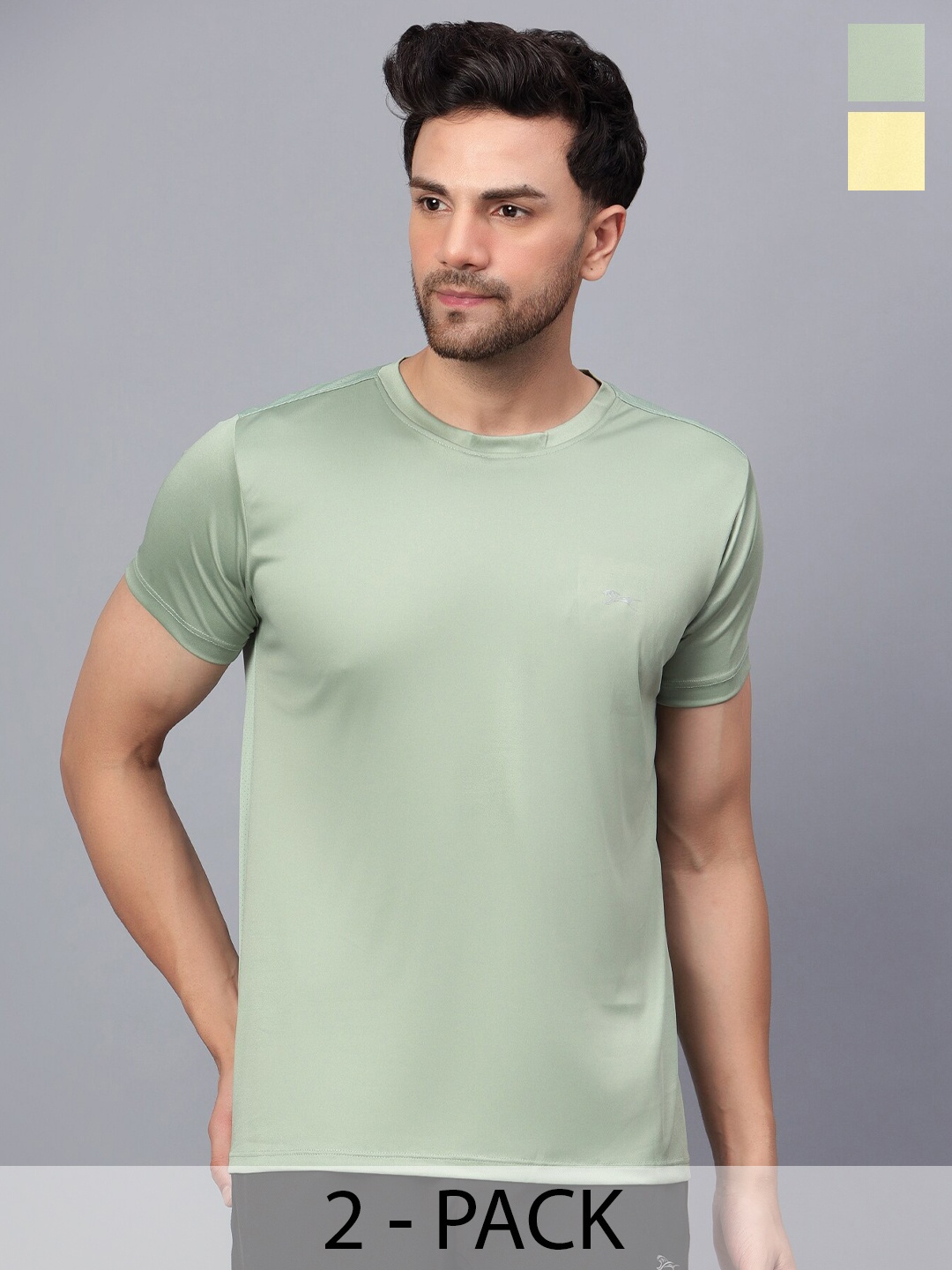 

Shiv Naresh Pack of 2 Slim Fit Round Neck T-shirt, Green